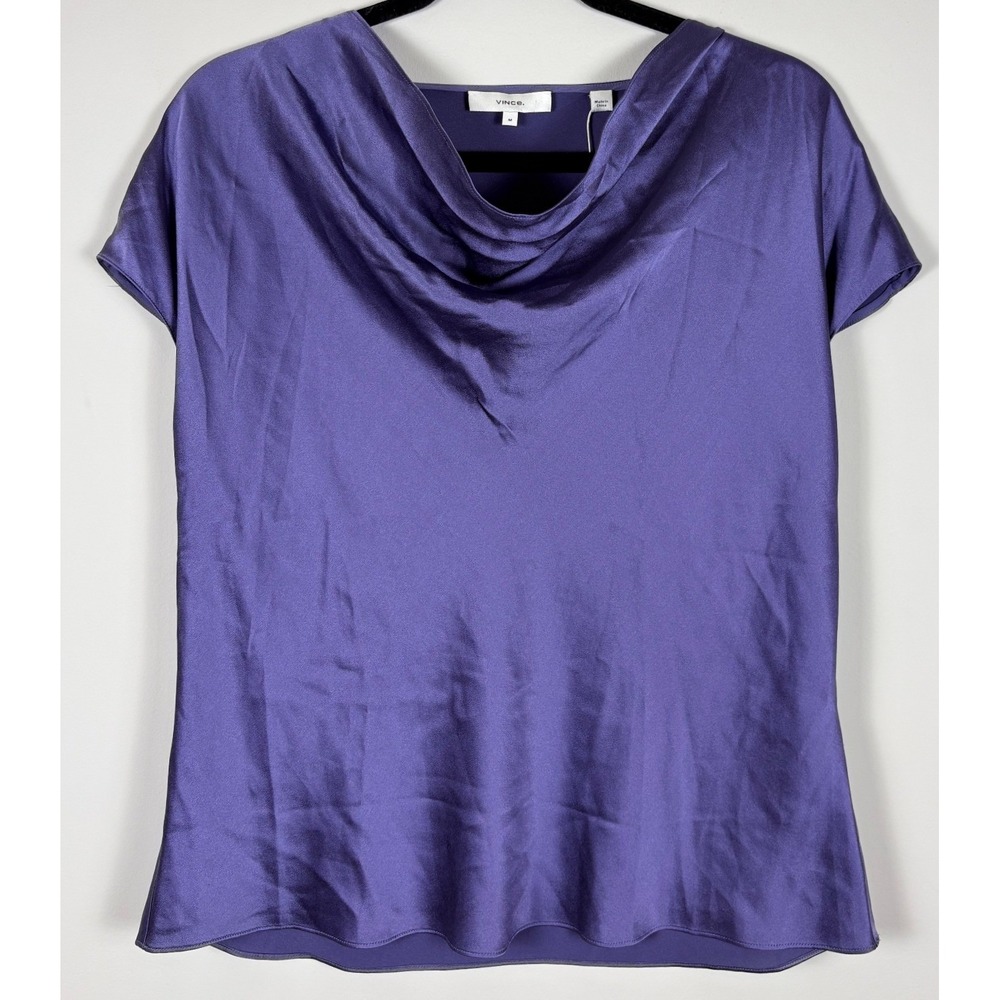 Vince Women Purple 100% Silk Cowl Neck Satin Blouse Top V796112595 Size M, NWT